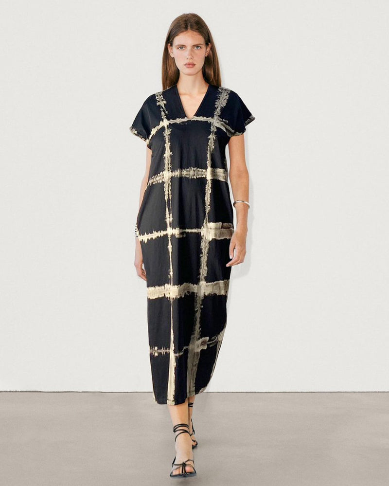 Women Gypsy Check Straight Midi Dress