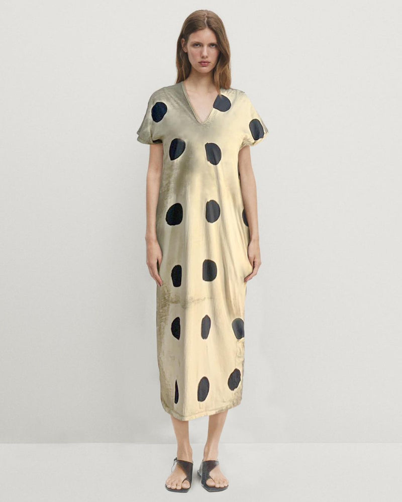 Women Gypsy Cream Spot Straight Midi Dress